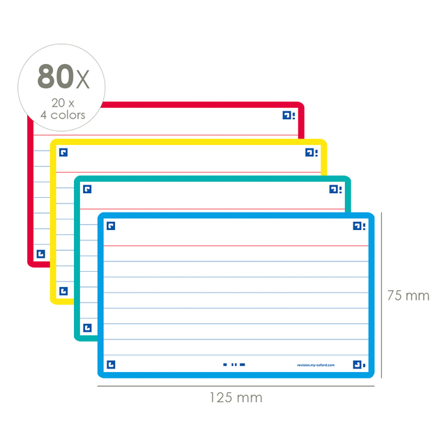 Flashcard Oxford 2.0 75x125mm 80 vel 250gr lijn assorti — Foto 2 van 2