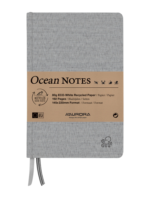 Notitieboek Aurora Ocean A5 192blz lijn 80gr linnenstructuur kaft grijs afbeelding