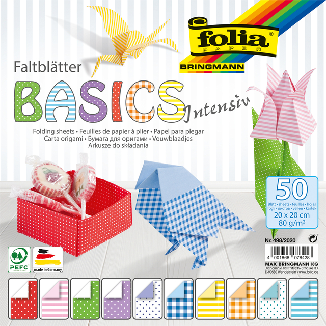 Vouwblaadjes Folia 80gr 20x20cm 50 vel 2-zijdig 10 basics designs afbeelding