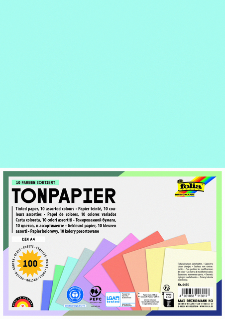 Knutselpapier Folia A4 100vel 10 pastelkleuren afbeelding