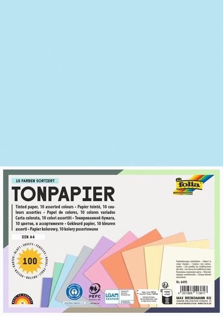 Knutselpapier Folia A4 100vel 10 pastelkleuren afbeelding