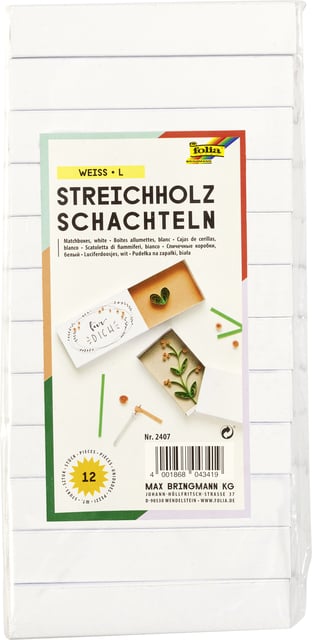 Luciferdoosjes Folia groot 110x60x20mm 12 stuks wit afbeelding