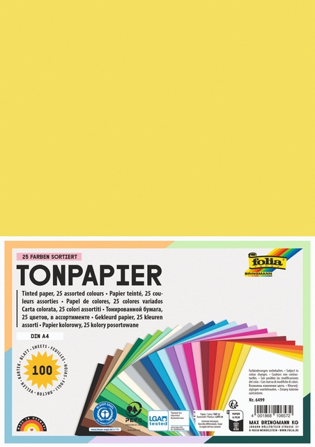 Knutselpapier Folia A4 100vel 25 kleuren afbeelding