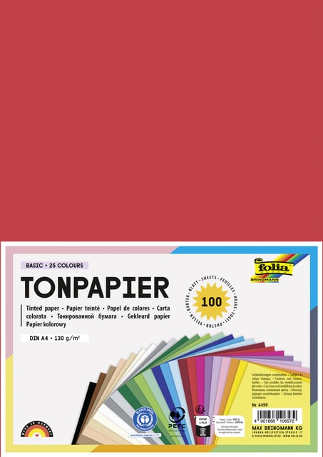 Knutselpapier Folia A4 100vel 25 kleuren afbeelding