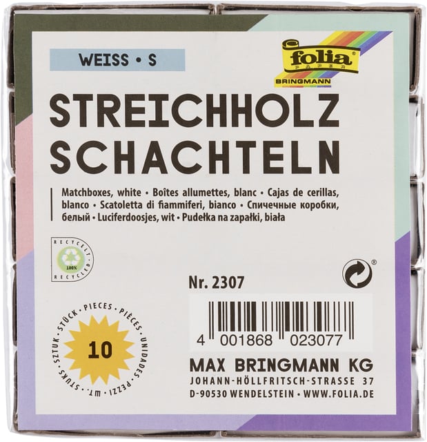 Luciferdoosjes Folia klein 53x37x11mm 10 stuks wit afbeelding