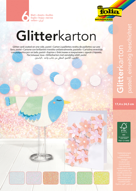 Glitterkarton Folia 174x245mm 6 vel pastel assorti afbeelding