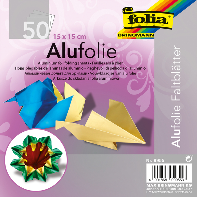 Vouwblaadjes Folia 15x15cm 50 vel alufolie assorti kleuren afbeelding
