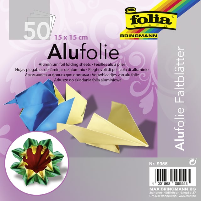 Vouwblaadjes Folia 15x15cm 50 vel alufolie assorti kleuren afbeelding