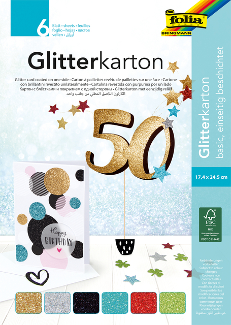 Glitterkarton Folia 174x245mm 6 vel basis assorti afbeelding