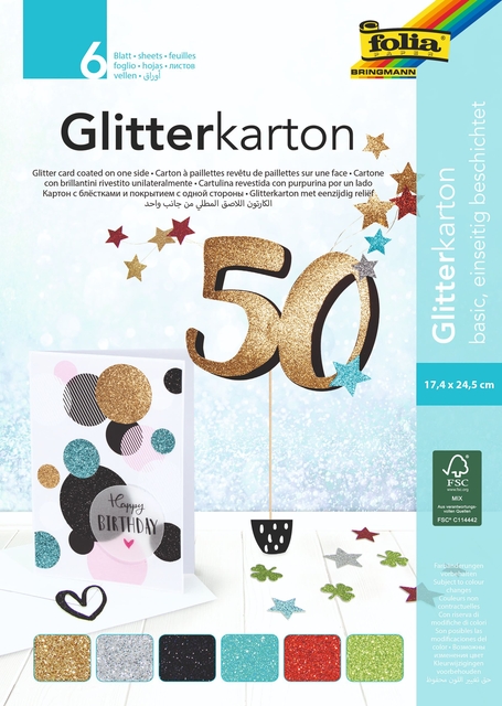 Glitterkarton Folia 174x245mm 6 vel basis assorti afbeelding
