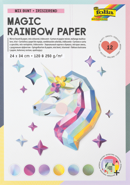 Regenboogpapier en karton Folia 24x34cm 120gr en 250gr 12 vel 6 tinten afbeelding