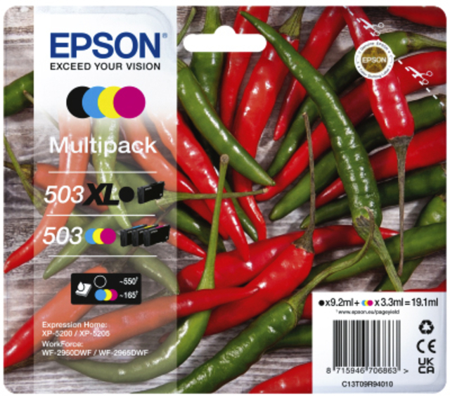 Inktcartridge Epson 503XL/503 T09R94 zwart + 3 kleuren afbeelding