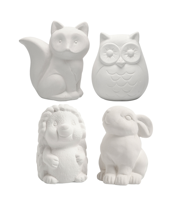 Dierenspaarpot Creativ Company terracotta 4 stuks uil, vos, haas en egel 9-10cm wit afbeelding