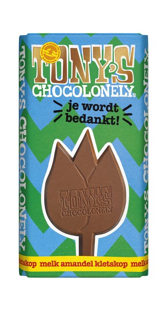 Chocolade Tony&apos;s Chocolonely je wordt bedankt reep 180gr afbeelding