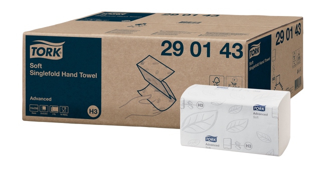 Handdoek Tork H3 Advanced singlefold 2-laags 226x230mm 15x250 vel wit 290143 afbeelding