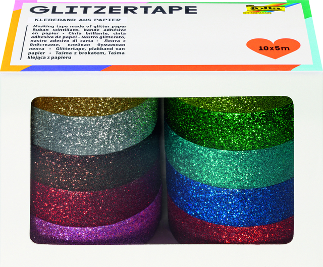 Plakband Folia glitter 5mx15mm 10 stuks 10 kleuren afbeelding