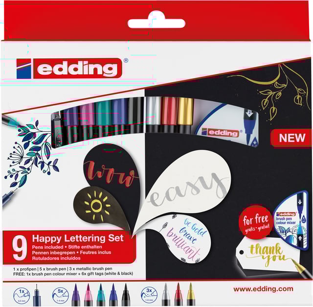 Brushpen edding 1340 Happy Lettering assorti set à 9 stuks afbeelding