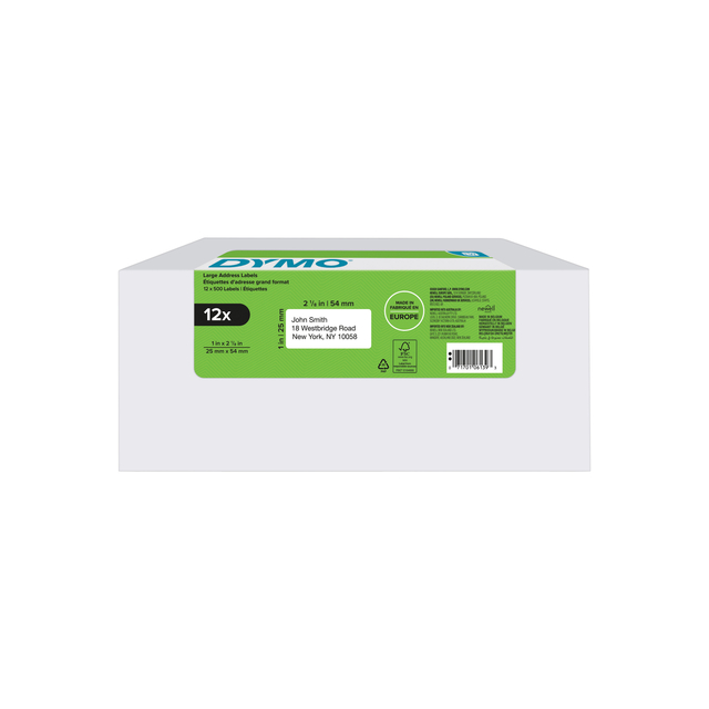 Etiket Dymo LabelWriter adressering 25x54mm 12 rollen á 500 stuks wit afbeelding