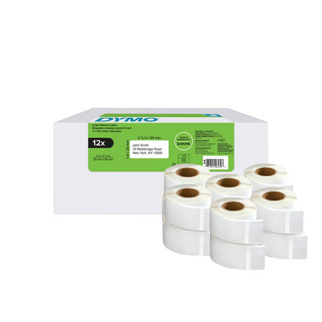 Etiket Dymo LabelWriter adressering 25x54mm 12 rollen á 500 stuks wit — Foto 2 van 2