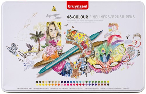 Duotip Bruynzeel Expression fineliner en brushpen blik à 48 kleuren