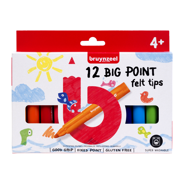 Viltstift Bruynzeel Kids big point blister à 12 kleuren afbeelding