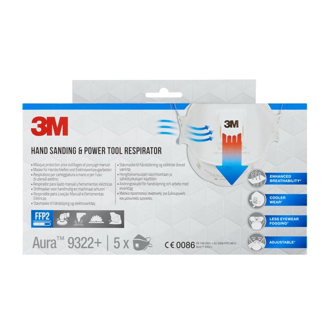 Stofmasker 3M Aura voor schuren 9322+ FFP2 met ventiel 5 stuks afbeelding