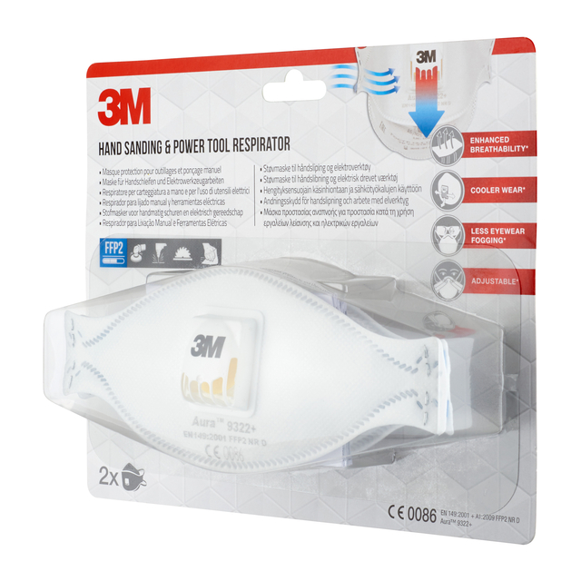Stofmasker 3M Aura voor schuren 9322 FFP2 met ventiel 2 stuks — Foto 2 van 2