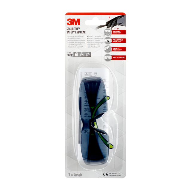 Veiligheidsbril 3M SecureFit SF400G grijs getint UV stralingsweerstand afbeelding