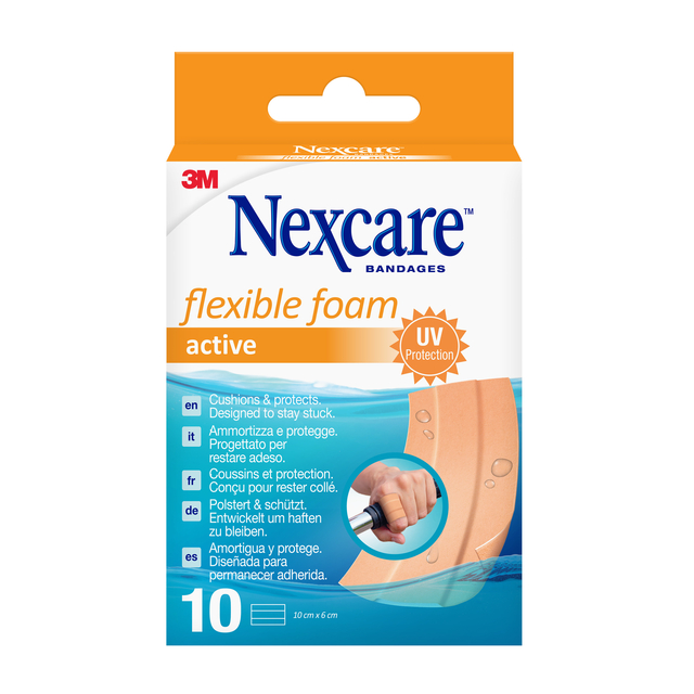 Wondpleister Nexcare active flexible foam waterbestendig 6x10cm 10 stuks afbeelding