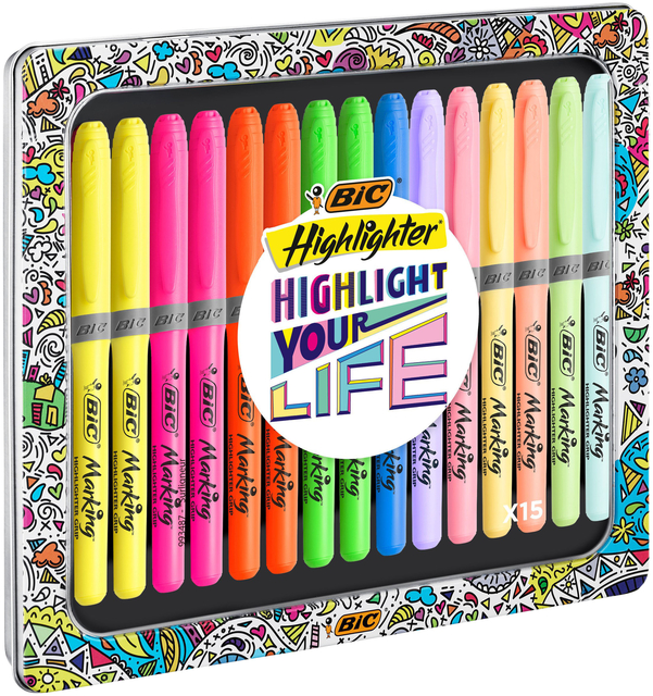 Markeerstift Bic grip Highlight your life assorti blik à 15 stuks afbeelding