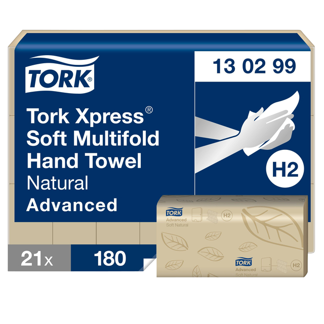 Handdoek Tork H2 Xpress Advanced multifold 2-laags 213x240mm 21x180 vel naturel 130299 afbeelding