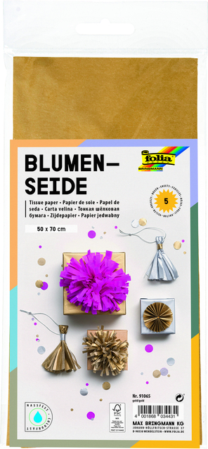 Zijdevloeipapier Folia 50x70cm 20gr nr65 goud 5 vel afbeelding