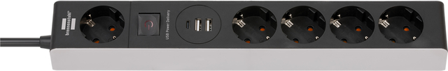 Stekkerdoos Brennenstuhl 5 voudig 1+2 USB C Power Delivery 1.5 meter grijs/zwart afbeelding