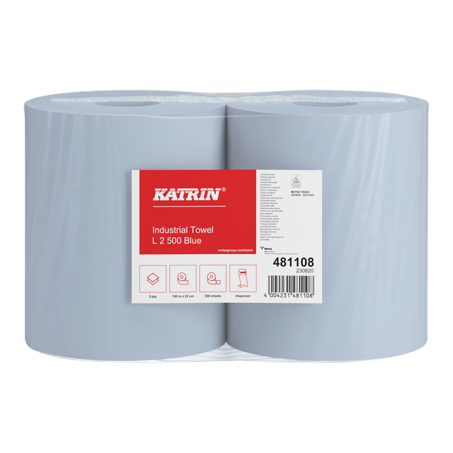 Poetspapier Katrin Industrial groot 2-laags 500 vel blauw 481108 afbeelding