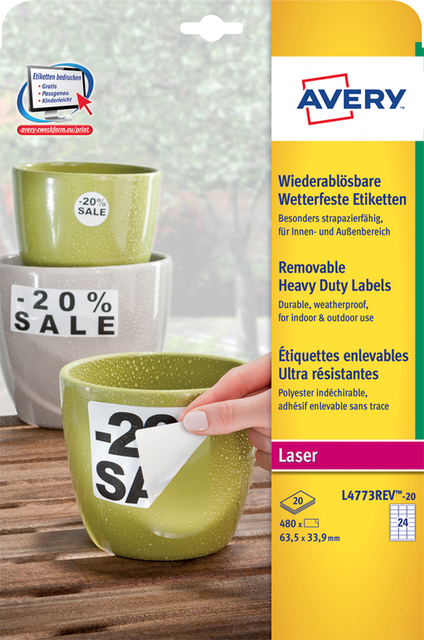 Etiket Avery L4773REV-20 63.5x33.9mm wit 480 etiketten afbeelding