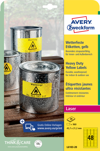 Etiket Avery Zweckform L6103-20 45.7x21.2mm geel 960stuks afbeelding