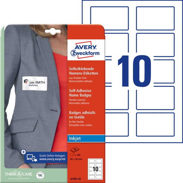 Naambadge etiket Avery J4785-20 80x50mm wit 200 stuks — Foto 2 van 2
