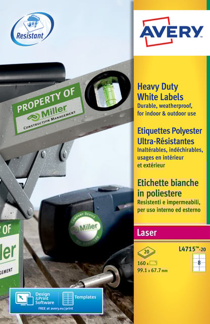 Etiket Avery L4715-20 99.1x67.7mm weerbestendig wit 160 etiketten afbeelding