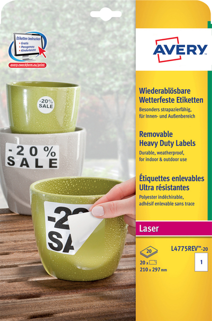 Etiket Avery L4775REV-20 210x297mm wit 20stuks afbeelding