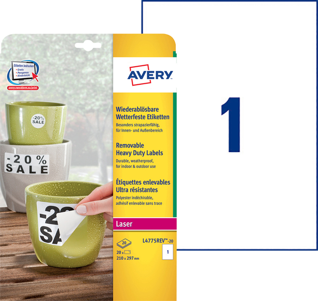Etiket Avery L4775REV-20 210x297mm wit 20 stuks — Foto 2 van 2