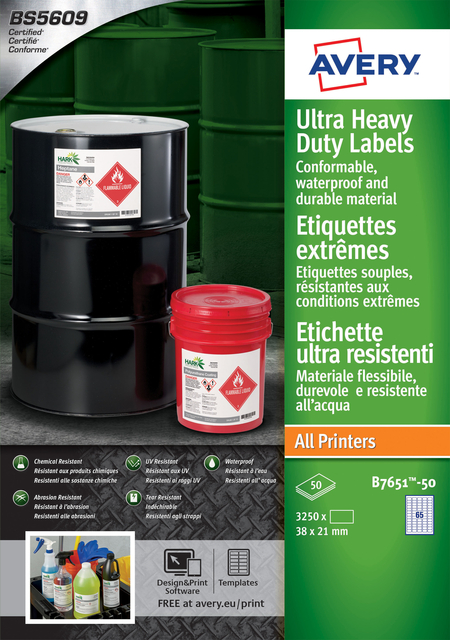 Etiket Avery B7651-50 38x21mm polyethyleen wit 3250 etiketten afbeelding