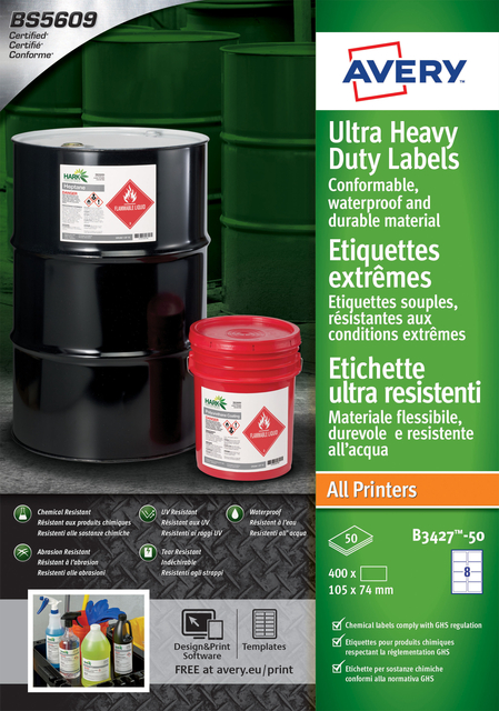 Etiket Avery B3427-50 105x74mm polyethyleen wit 400 stuks afbeelding