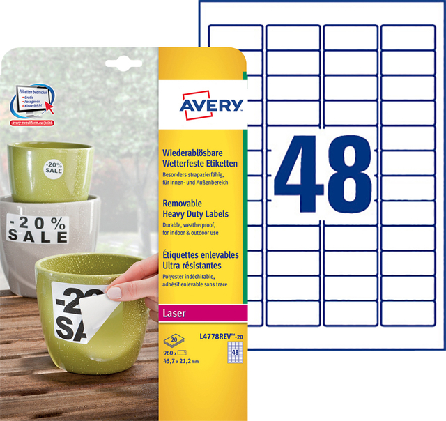 Etiket Avery L4778REV 45.7x21.2mm wit 960 stuks — Foto 2 van 2