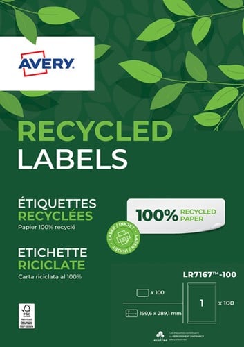 Etiket Avery LR7167-100 199.6x289.1mm recycled wit 100 etiketten