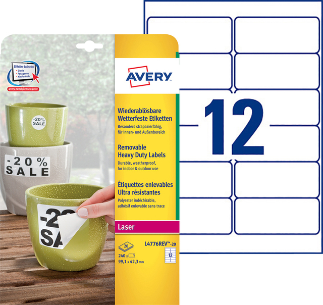 Etiket Avery L4776REV-20 99.1x42.3mm wit 240 stuks — Foto 2 van 2
