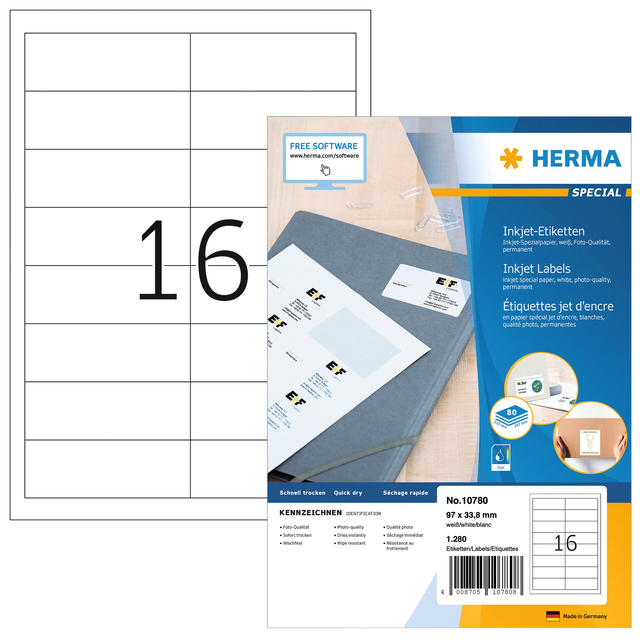 Etiket HERMA 10780 97x33.8mm wit 1280stuks afbeelding