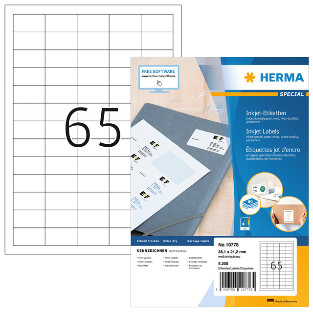 Etiket HERMA 10778 38.1x21.2mm wit 5200stuks afbeelding