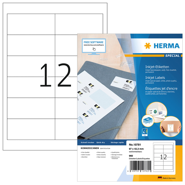 Etiket HERMA 10781 97x42.3mm wit 960stuks afbeelding
