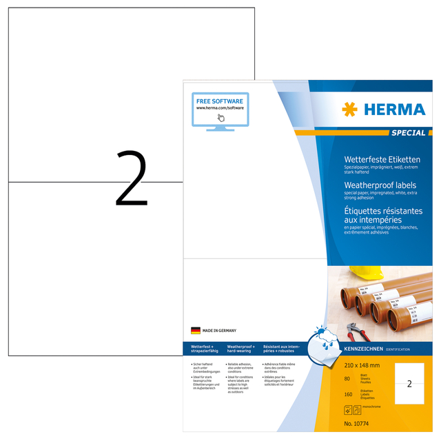 Etiket HERMA 10774 210x148mm weerbestendig wit 160stuks afbeelding
