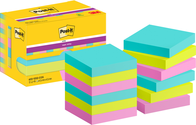 Memoblok Post-it 622 Super Sticky 47,6x47,6mm Cosmic 12 stuks afbeelding